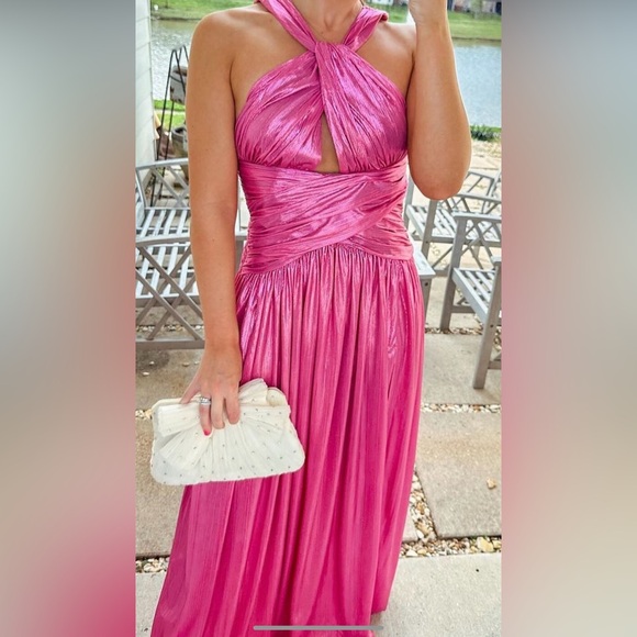 Hot Pink Shimmer Maxi Dress w Slit - Picture 3 of 8